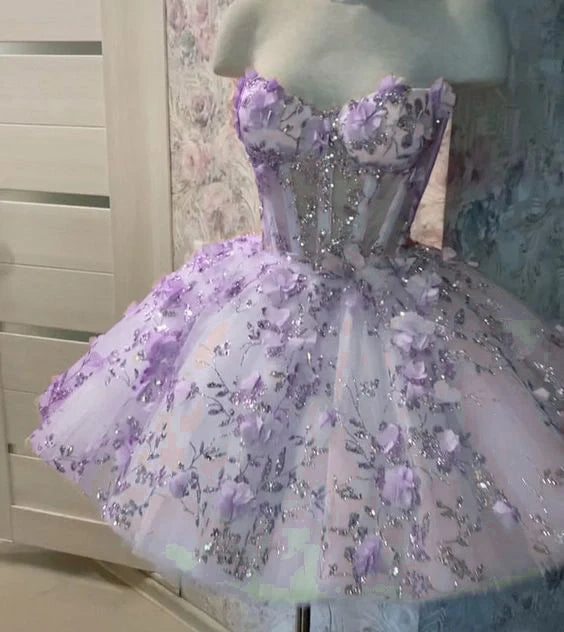 Vintage Short Pink Homecoming Dresses with Flowers    fg2508