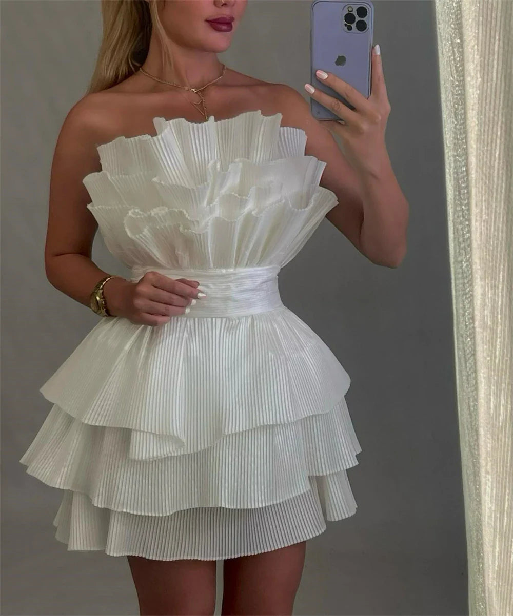 A line Strapless Tiered Short Homecoming Dress Party Gown    fg8078