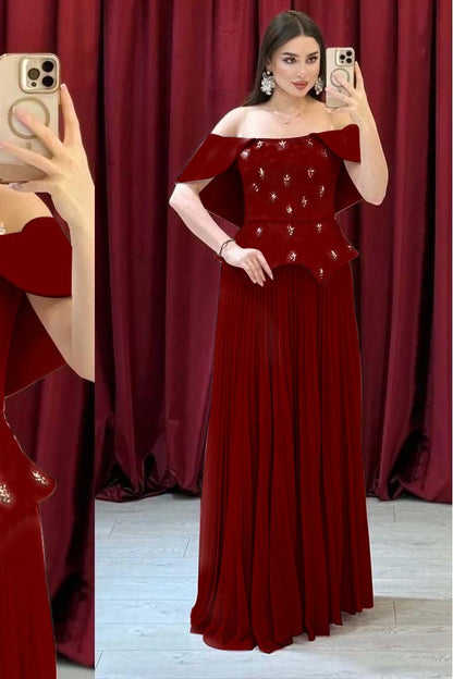Chic Off The Shoulder Sleeveless Long Prom Dress With Beading