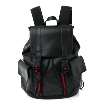 Soft GG Supreme Monogram Calfskin Web Double Buckle Backpack Black