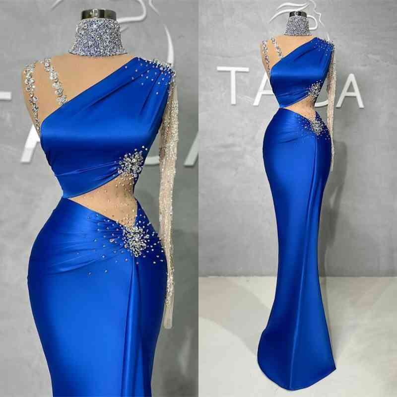 Royal Blue One Shoulder Mermaid Evening Dress With Sequins