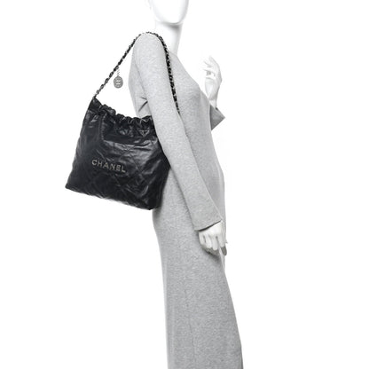 Shiny Calfskin Quilted Small Chanel 22 Black