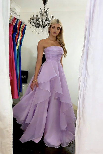 Classy Strapless Yellow Satin Tulle Slit Long Prom Dress Formal Birthday Party Dress D1141