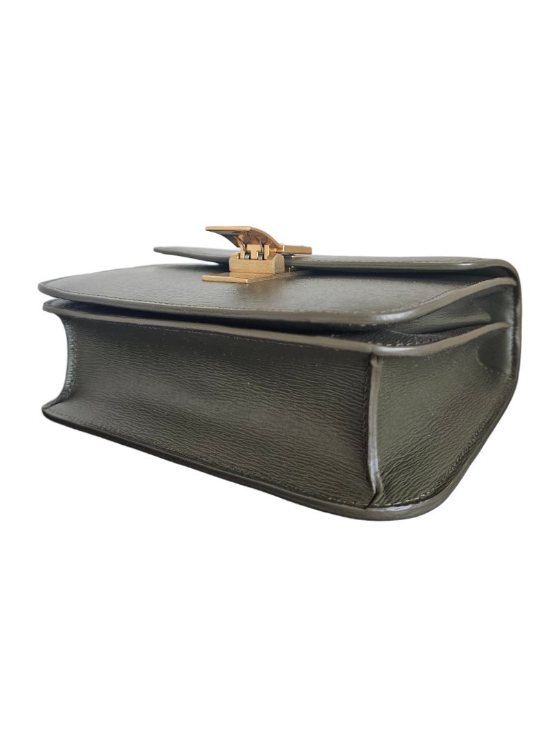 Celine Khaki Green Leather Classic Box Shoulder Bag