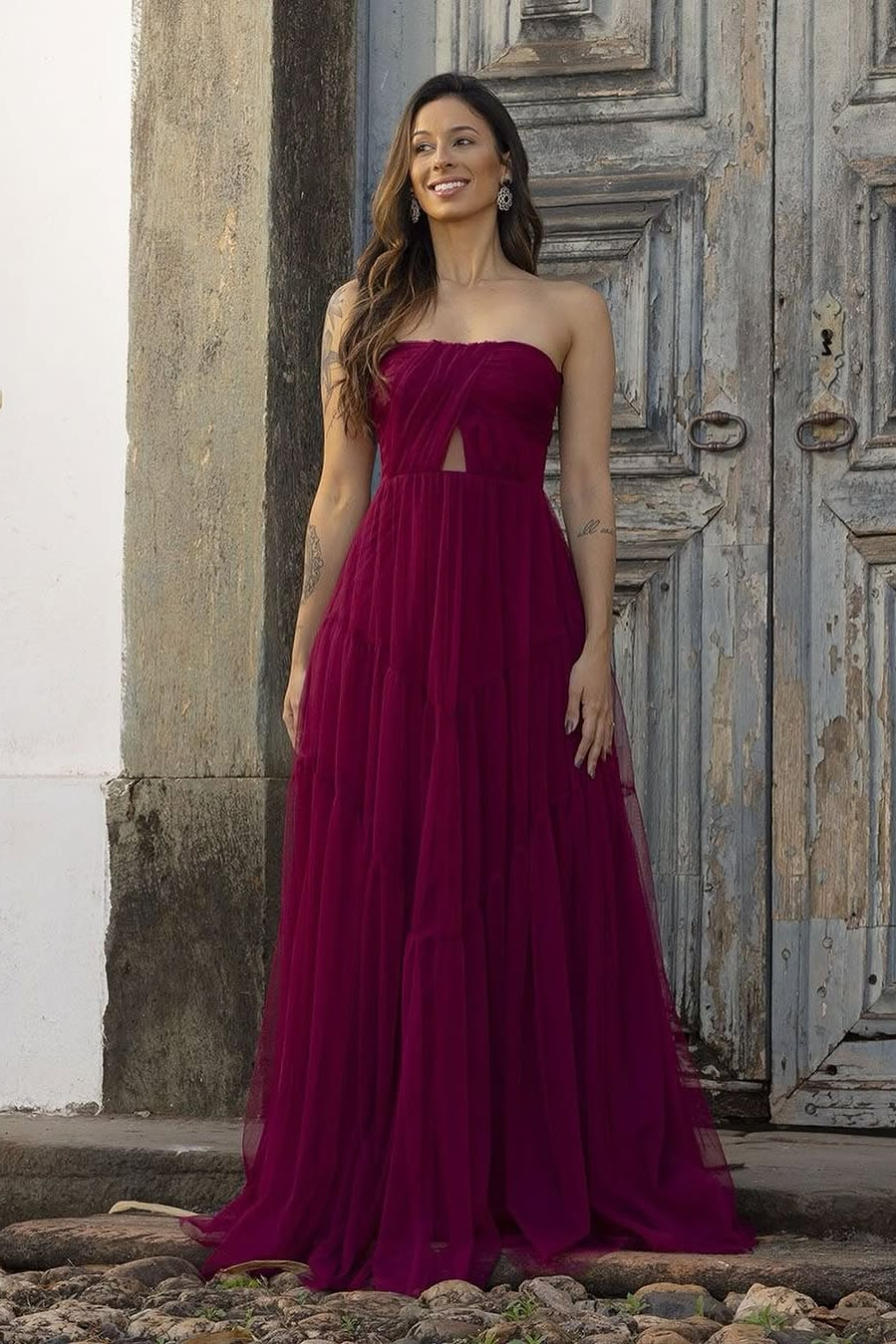 Simple Sleeveless Strapless Square Long Prom Dress