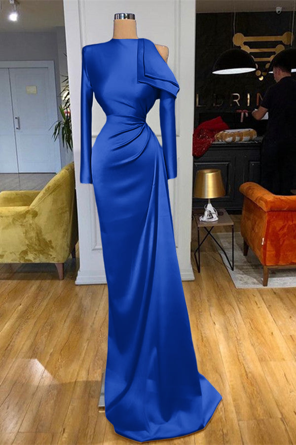 High Neck Champagne Prom Dress Mermaid Long Sleeves
