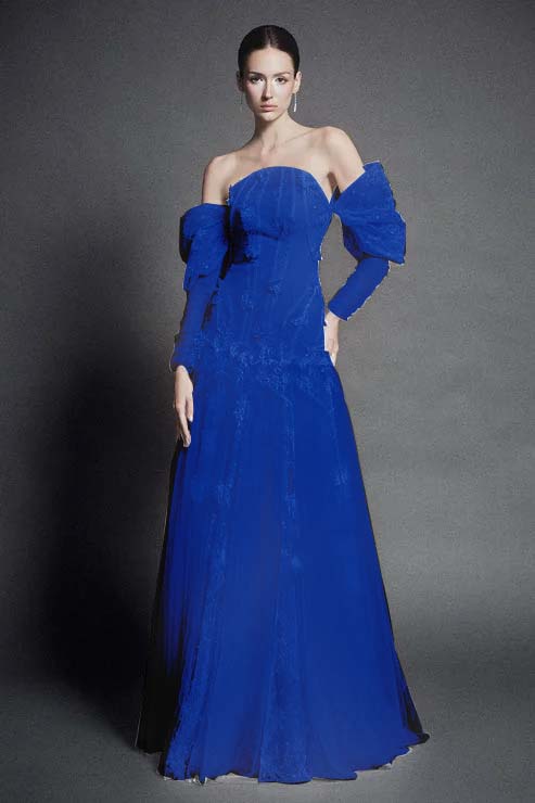 White Strapless Off-the-Shoulder A Line Evening Dress with Appliques