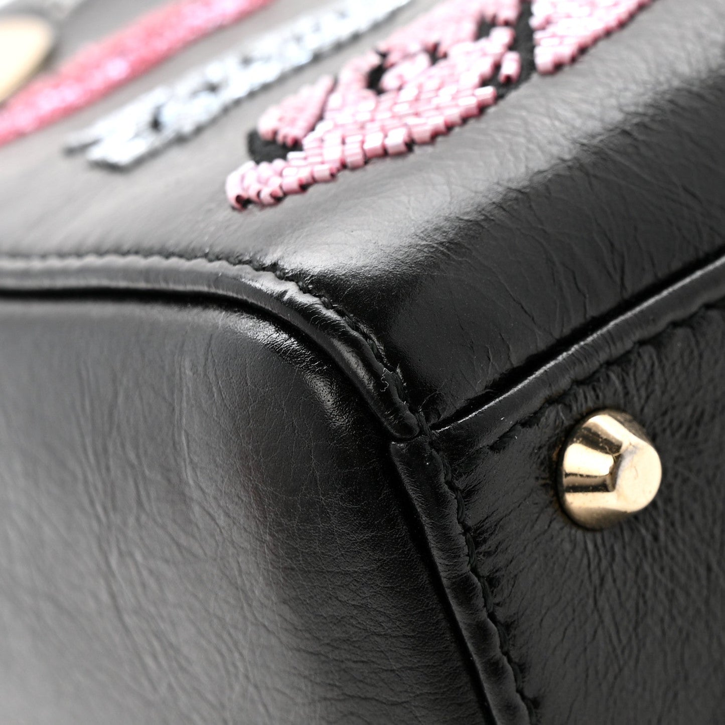 Calfskin Beaded Mini Lady Dior Black