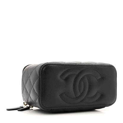 Caviar Quilted Small Vanity Case With Chain Black