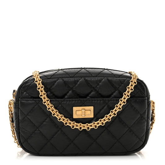 Aged Calfskin Quilted Mini Reissue Camera Case Black