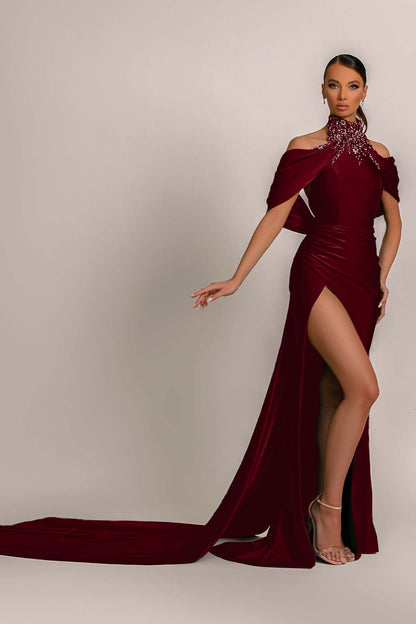 Green Mermaid Prom Dress Halter With Appliques