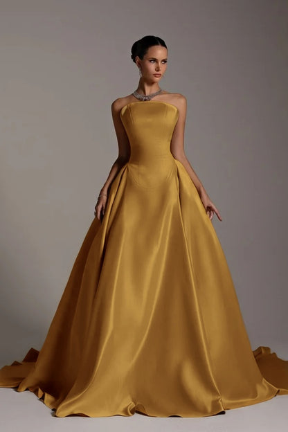 Sleeveless Strapless A-Line Elegant Prom Dress