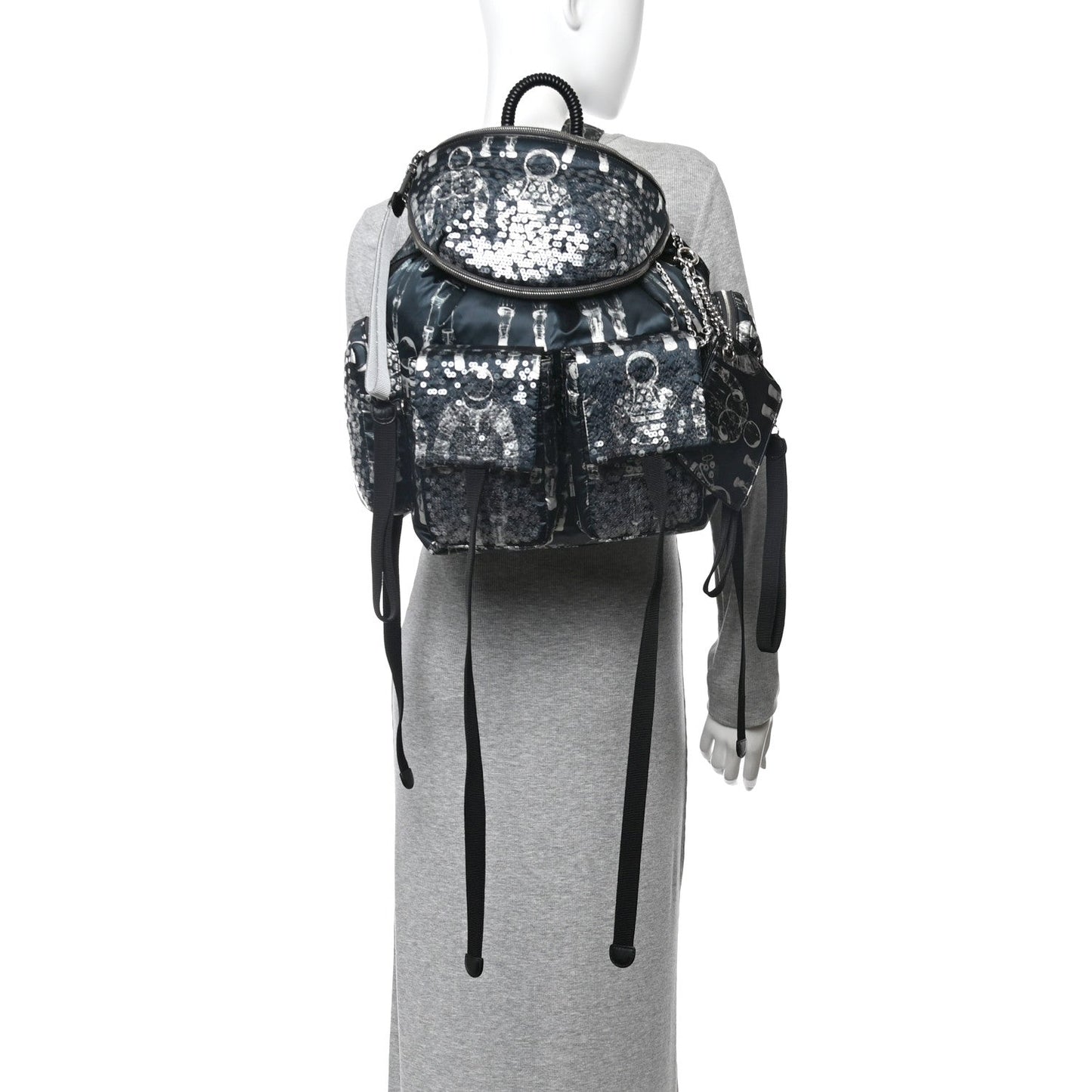Sequin Nylon Lambskin Astronaut Essentials Backpack Black White