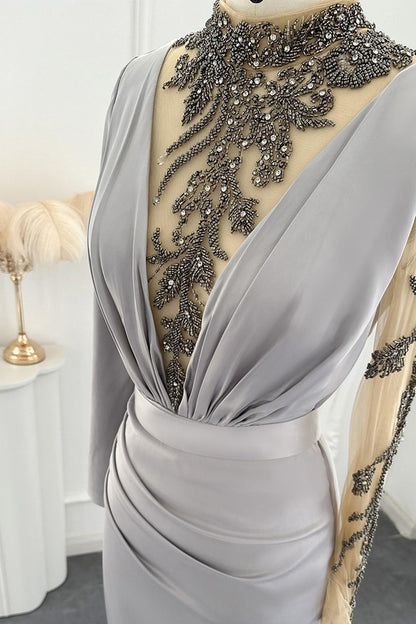 Jewel Neck Mermaid Evening Dress Long Sleeves Floor Length With Appliques
