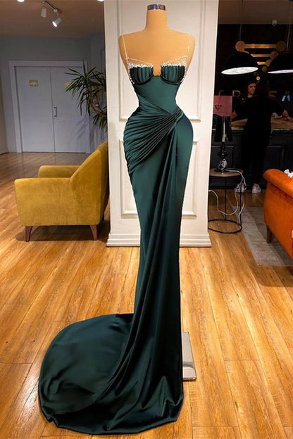 Mermaid Dark Green Spaghetti-Straps Prom Dress