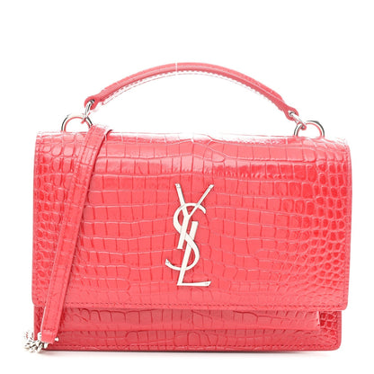 Calfskin Crocodile Embossed Monogram Sunset Chain Wallet Rouge Eros