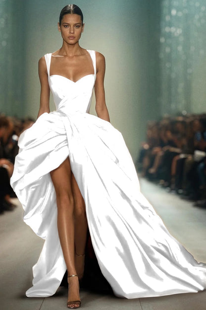 Sleeveless Spaghetti Straps Sweetheart Mermaid Long Prom Dress With Pleated