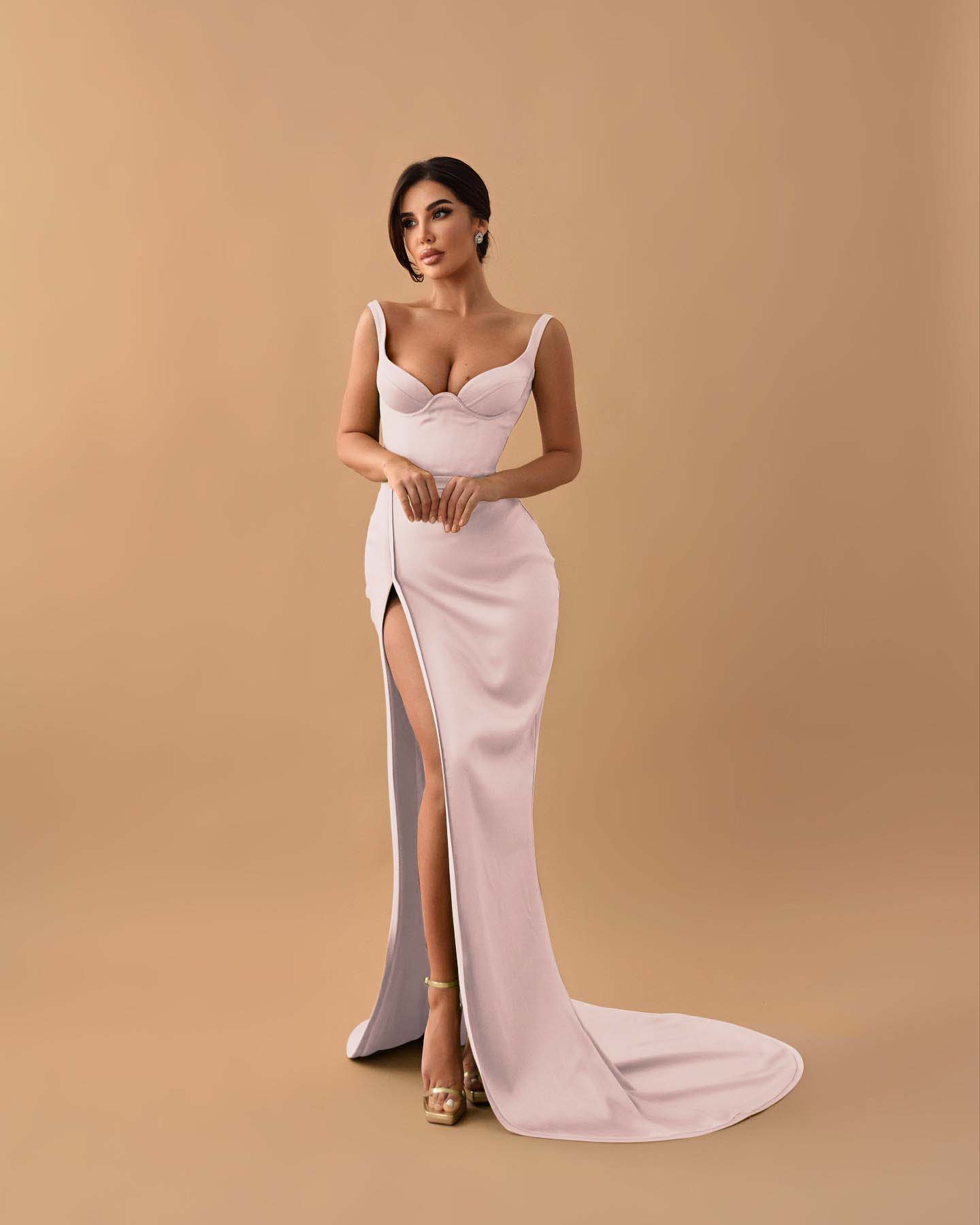 Sage Mermaid Spaghetti Straps Prom Dress With Slit