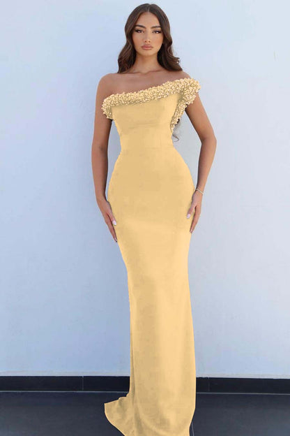 Black One Shoulder Sleeveless Mermaid Long Prom Dress With Beading