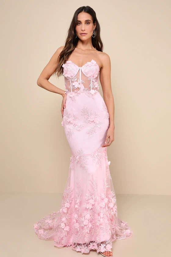 Sleeveless Strapless Sweetheart Mermaid Embroidery Prom Dress