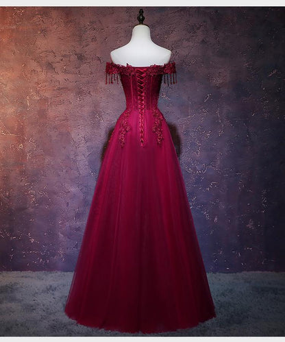 Beautiful Wine Red Tulle Sweetheart Long Prom Dress, A-line Party Dress KS5885