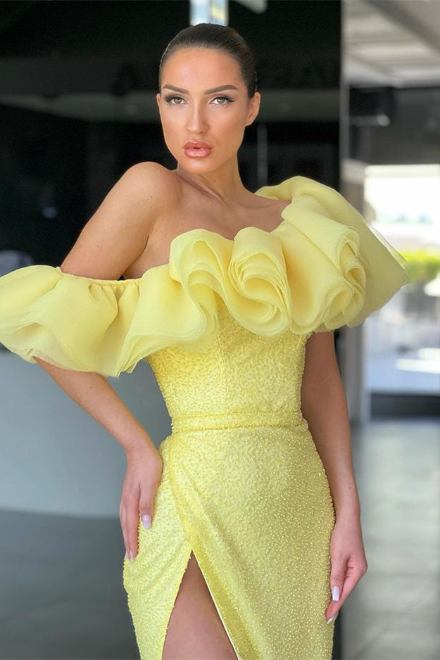 Daffodil Mermaid Off-The-Shoulder Evening Dress Split Sequins