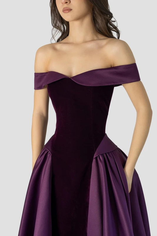 Dreamy Satin Sleeveless Off the Shoulder A-Line Long Evening Dress
