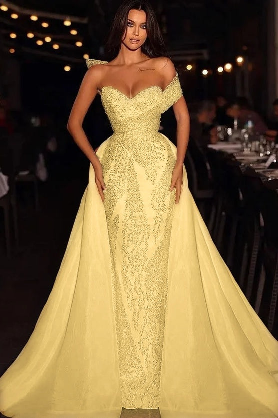 Baby Blue Embroidery Sleeveless Strapless One-Shoulder Mermaid Beads Prom Dress