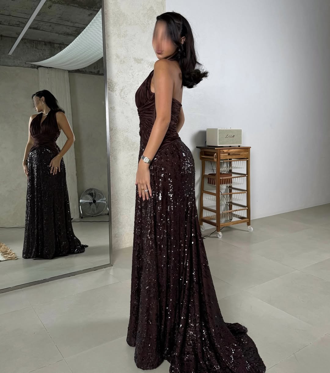 A Line Halter Straps Sleeveless Beaded Long Dress With Sequins