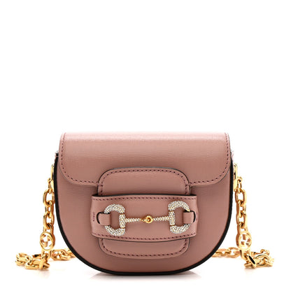 Azalea Calfskin Crystal GG Monogram Mini Horsebit 1955 Waist Bag Pink