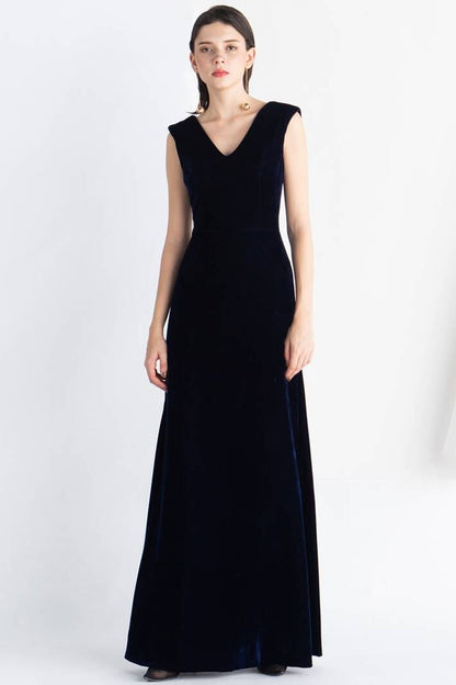 V Neck Burgundy Velvet Dress