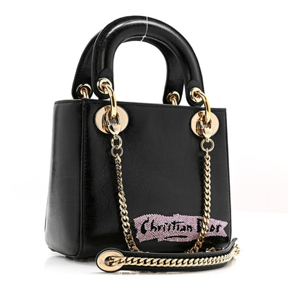Calfskin Beaded Mini Lady Dior Black