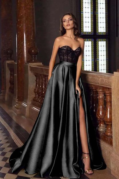 Stunning Dark Green Sleeveless Strapless Sweetheart Long Prom Dress with Split
