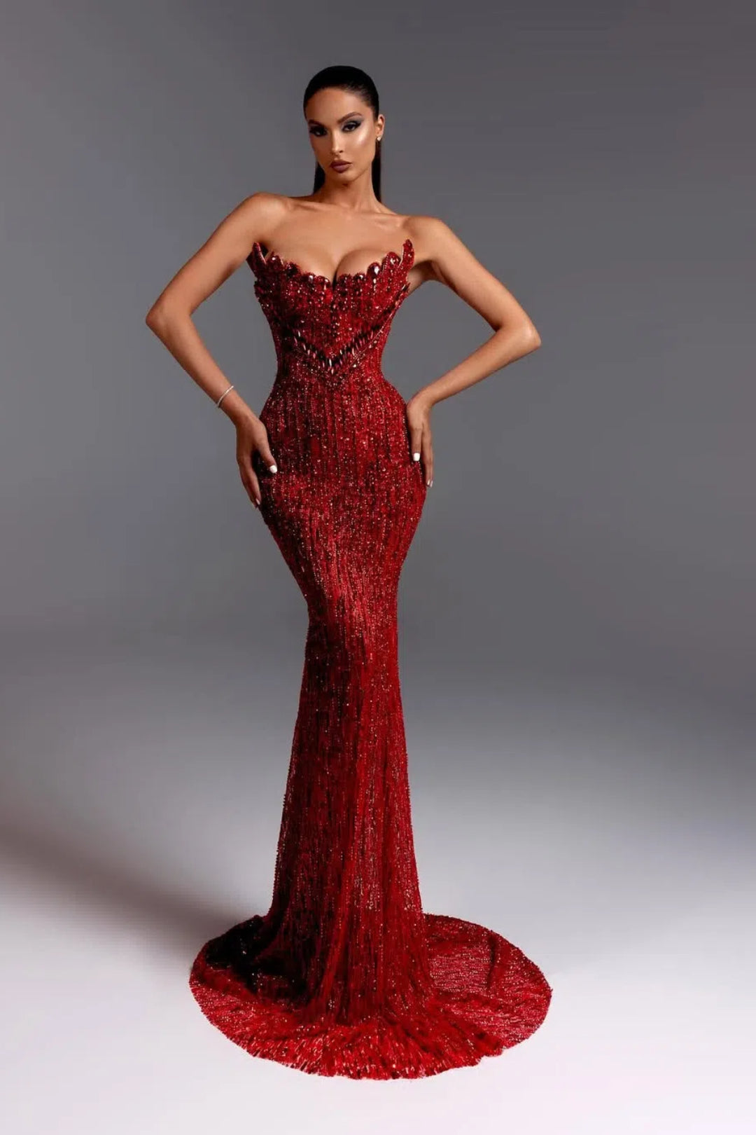 Sleeveless Strapless V-Neck Beads Mermaid Prom Dress