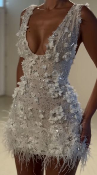 Stunning Sheath V Neck Purple Floral Feather Beaded Tulle Short Prom Dress Party Dress SH4851
