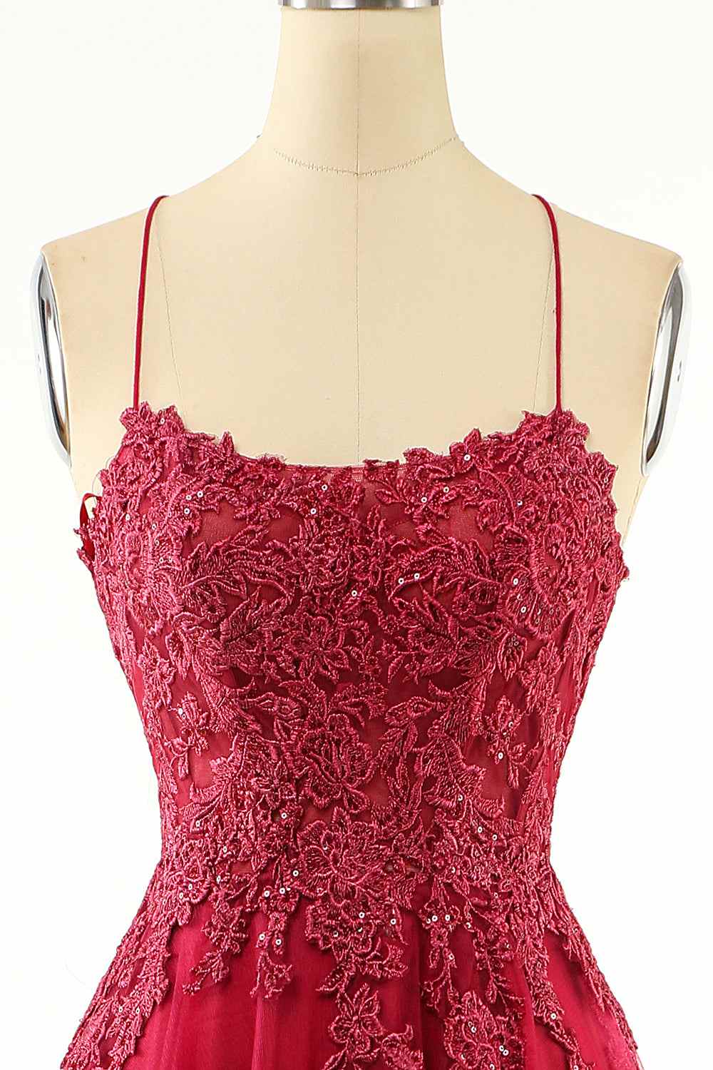 Red Tulle A-Line Lace Appliques Empire Prom Party Dress