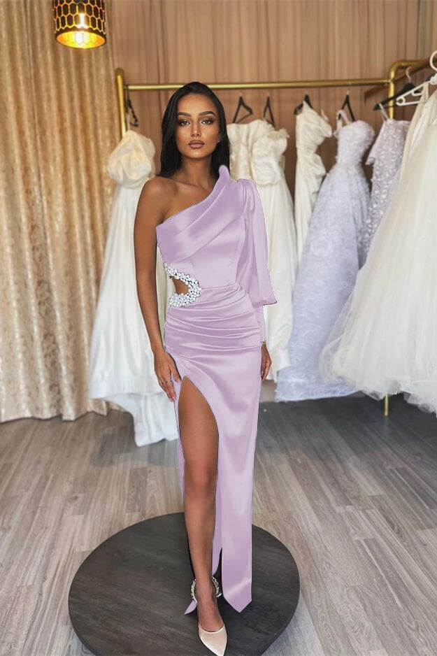 Black Mermaid Prom Dress One Sleeves With  Beaded