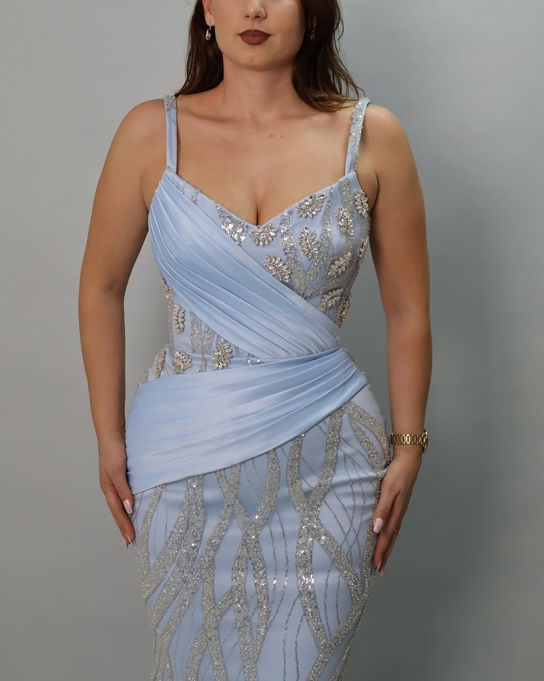 Sleeveless Spaghetti Straps V-Neck Mermaid Beads Prom Dress
