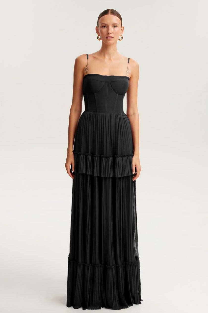 Sleeveless Square Spaghetti Straps Prom Dress With Pleated