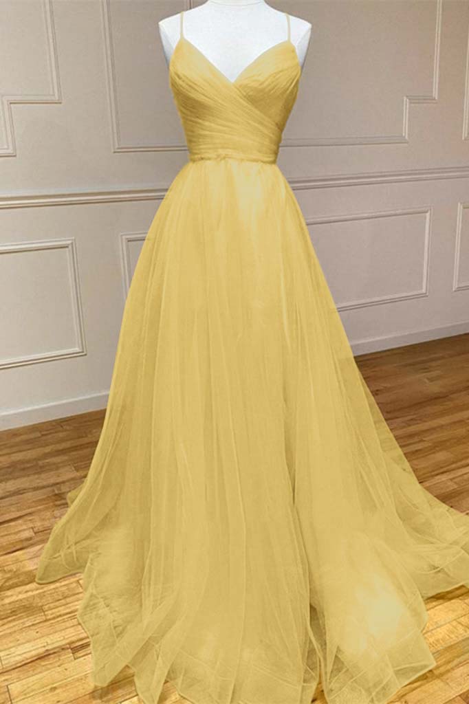 Amazing Yellow Spaghetti-Straps Prom Dress String Back
