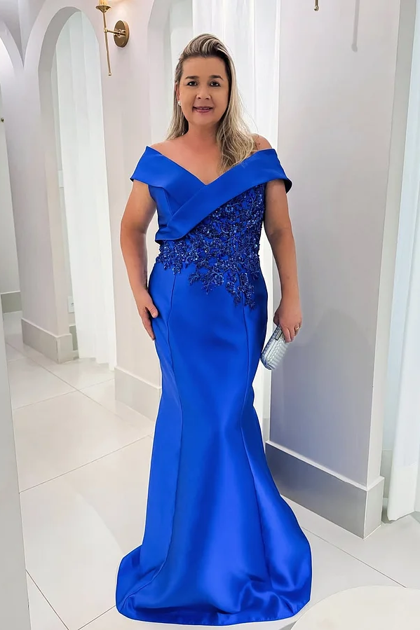 Royal Blue Sleeveless Strapless Off-Shoulders Mermaid Embroidery Prom Dress