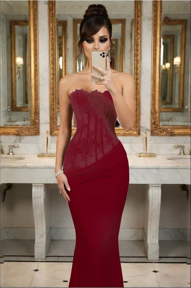 Black Sleeveless Strapless Lace Mermaid Embroidery Prom Dress