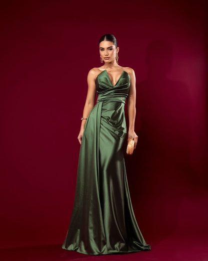 Purple Sleeveless Strapless Deep V-Neck Mermaid Prom Dress