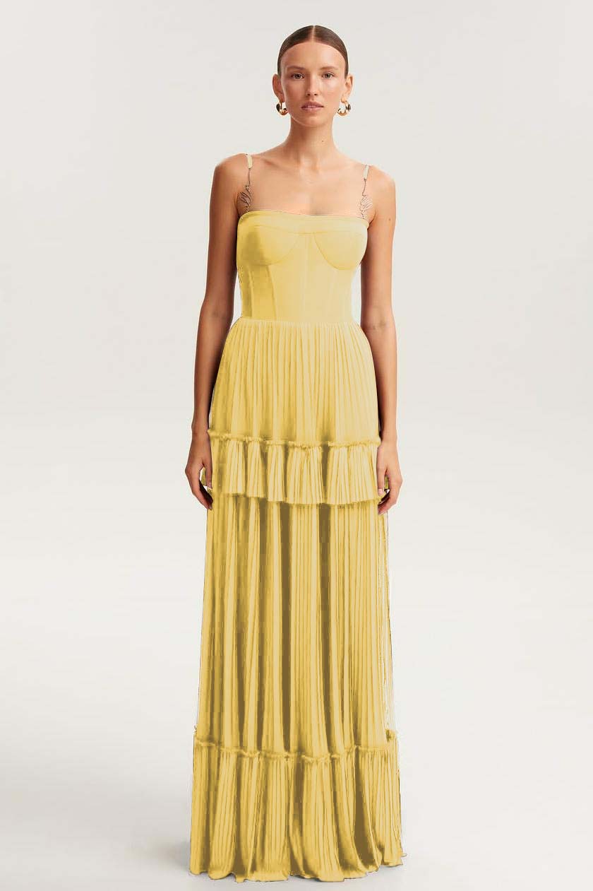 Sleeveless Square Spaghetti Straps Prom Dress With Pleated
