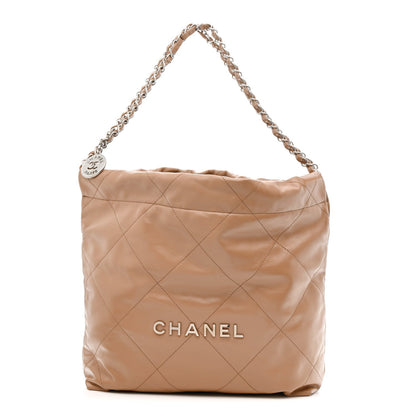 Shiny Calfskin Quilted Small Chanel 22 Beige
