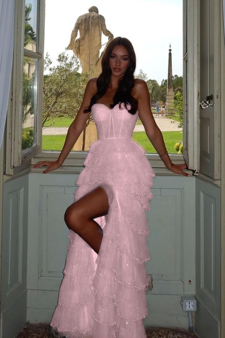 Chic Blue Tulle Sweetheart Beaded Sleeveless Cake Prom Dress with Split