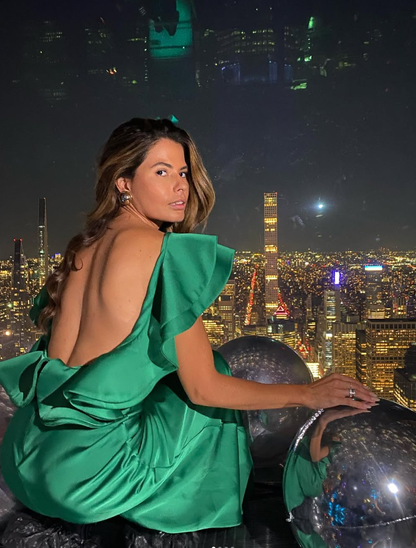 Charming Sheath Green Satin Open Back Long Prom Dress Evening Dress SH2094