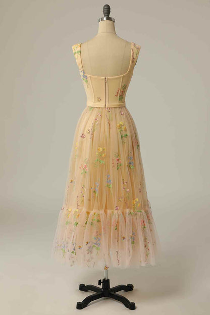 Square Straps Tulle A-Line Empire Party Prom Dress