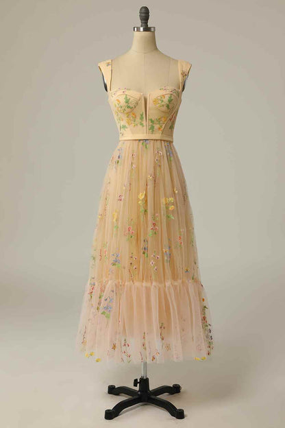 Square Straps Tulle A-Line Empire Party Prom Dress