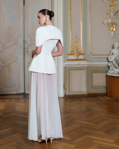 Gorgeous White Sleeveless Wide Shoulder Straps Prom Dress with Shawl